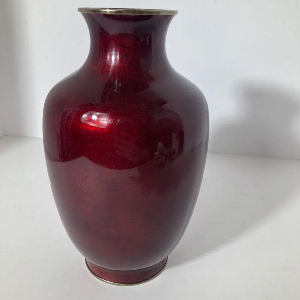 Vintage Japanese Ginbari Pigeon Blood Cloisonne Floral Hydrangea‎ Vase 7 3/4